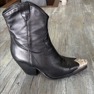Free People Black Heeled Boots with Silver Detail